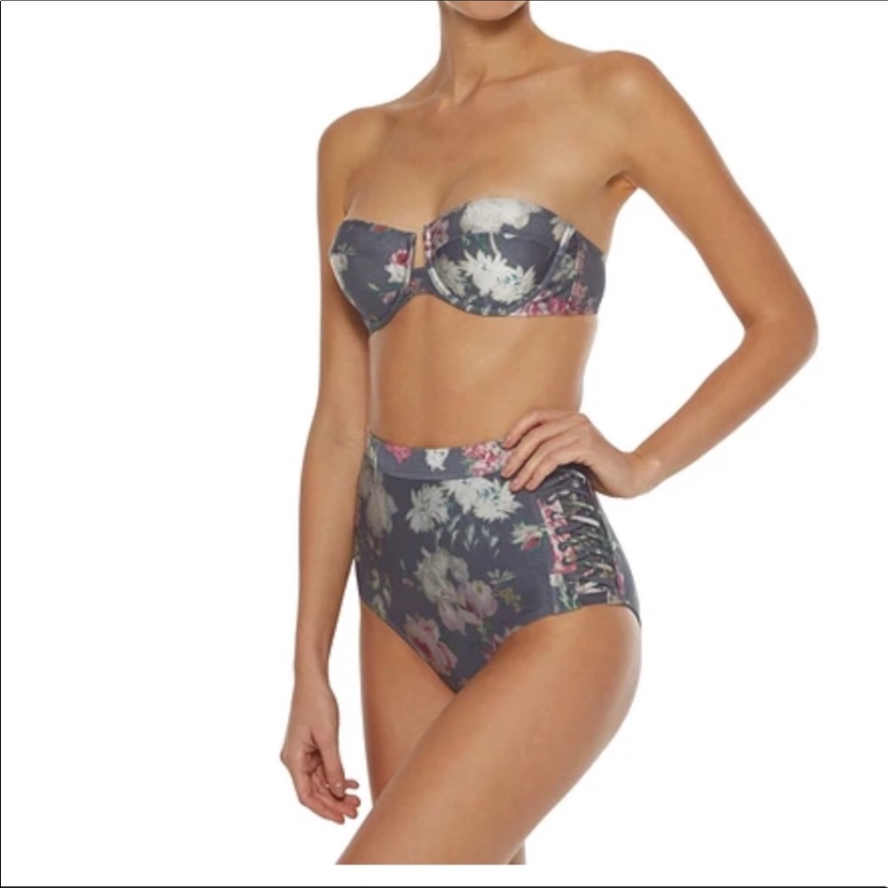Zimmermann Iris Grey Floral High Waist Bikini 0/2 - Picture 2 of 12